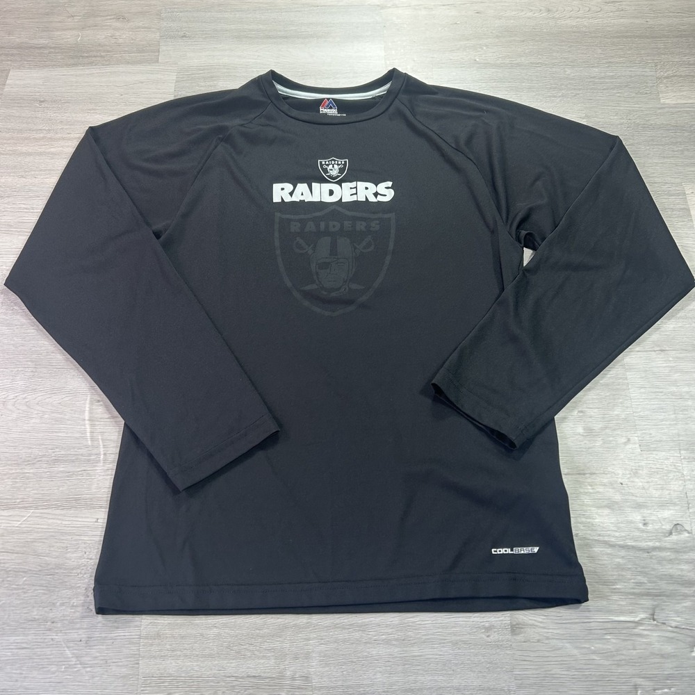 Raiders Shirt Mens Small Black NFL Football Majestic Cool Base Long Sleeve